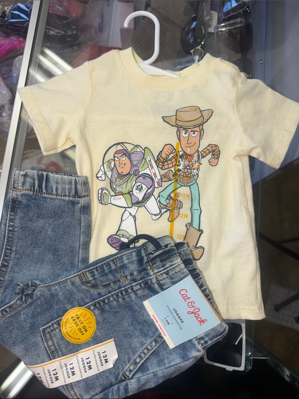 Cat & Jack Yellow Toy Story Buzz & Woody Tee with Denim Pants